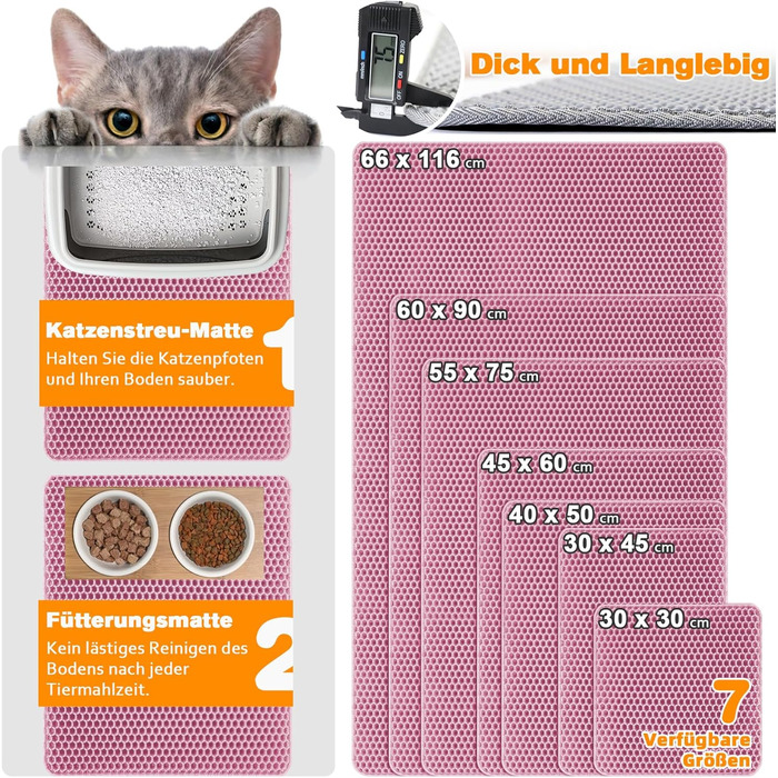 Килимок для котячого туалету Blissstorm Matte 60x90cm з EVA, двошаровий, водонепроникний, антиковзкий, легко миється. Підходить для всіх котів. Колір хакі/рожевий.