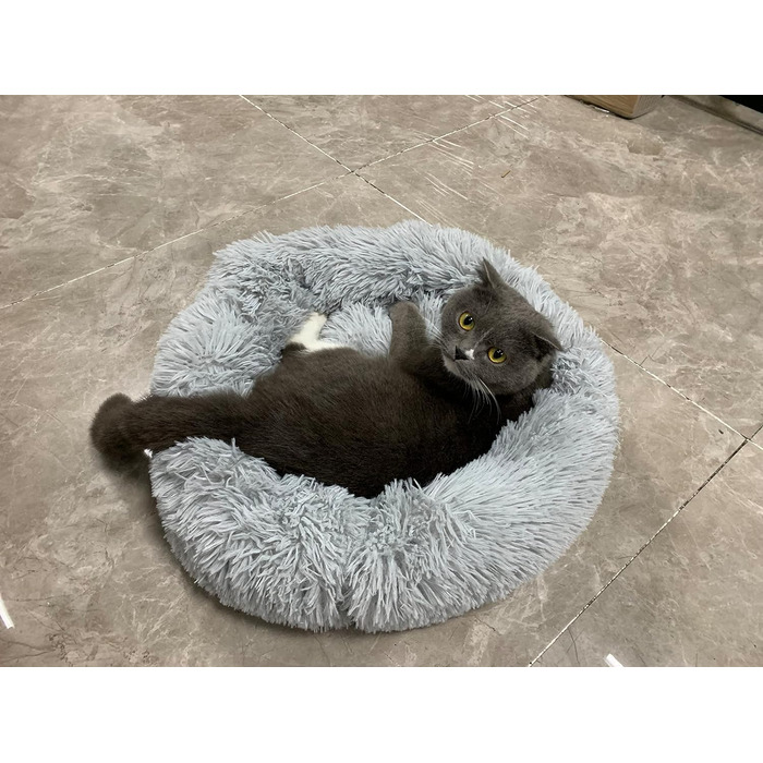 Кругле ліжко для котів та собак, 60 см, м'яке, плюшеве, миється, сірий колір
