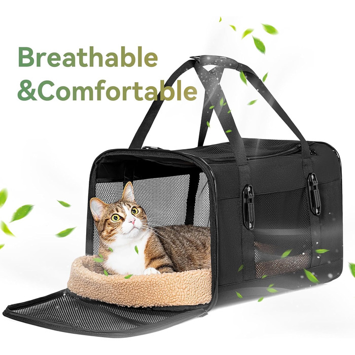 Транспортний бокс для кота/собаки Petsfit, чорний, L+, 48.5x31x31 см, з м'яким килимком
