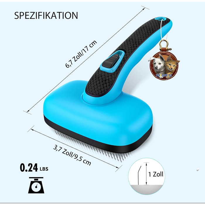 Набір для догляду за собаками (5 шт.) – щітка для вичісування линяючої шерсті (коротко- та довгошерсті). Синій колір.