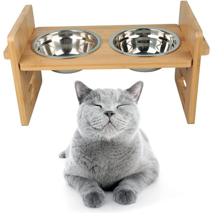 Підвищена годівниця для собак та котів з нержавіючої сталі, 2x1.8L, регульована висота, протиковзна, 40x18x19.5 см