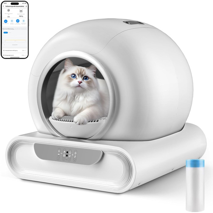 Автоматичний лоток для котів XXL 68л з самоочищенням, низький вхід, керування через додаток, датчик безпеки, для кількох котів