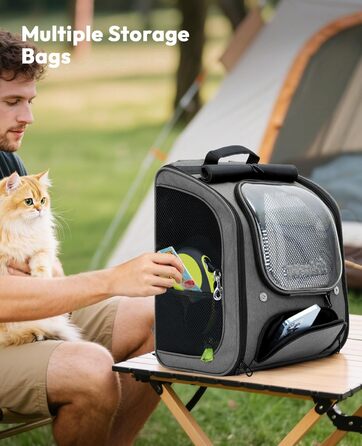 Рюкзак для кота Pecute з сіткою, дихаючий рюкзак-переноска для собак і котів, сірий (42*32*26 см)