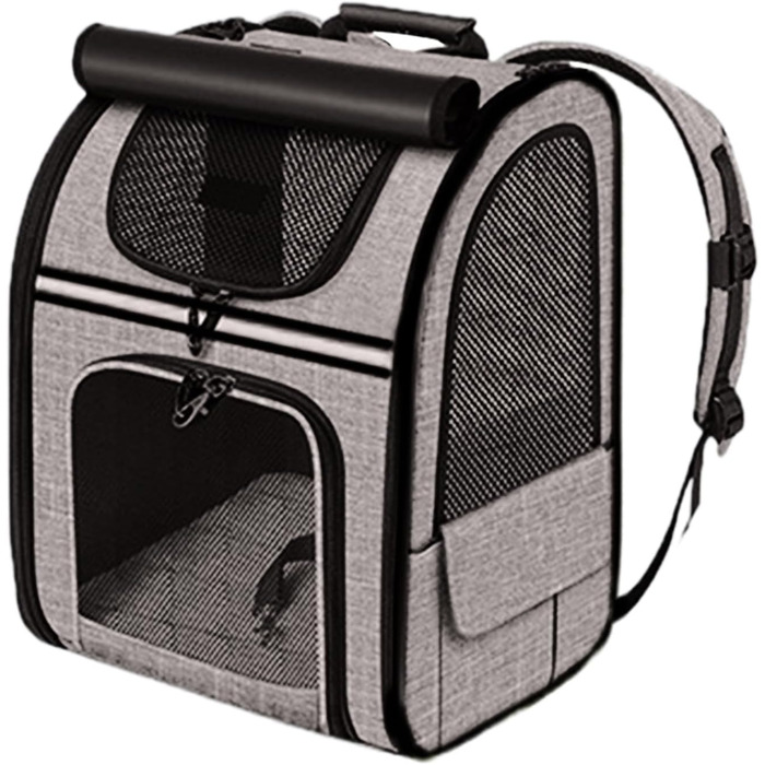 Рюкзак для котів та маленьких собак | Транспортна сумка для домашніх тварин, дихаюча, розкладна, для подорожей, прогулянок, сірого кольору з зеленими вставками