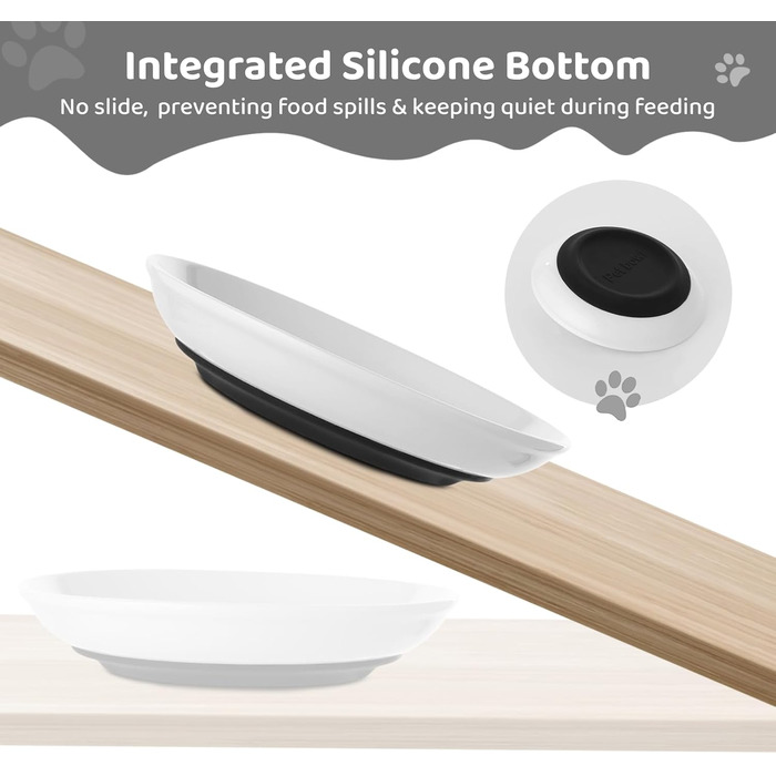 Керамічні миски для котів, 6 шт., без втоми вусів, широкі та плоскі миски з антиковзким силіконовим дном, годівниці для котів та собак, миски для води, діаметр 15 см, 6 шт.