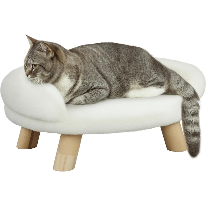 PawHut Софа для собак та котів, м'яке ліжко для домашніх тварин з піднятим дизайном, кремового кольору, 47 x 40 x 20 см