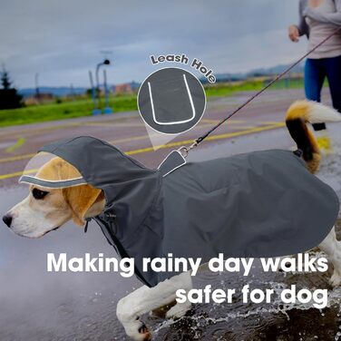 Водонепроникний дощовик для собак Regenantel з капюшоном, світловідбиваючі елементи, регульований, куртка для собак з петлями для ніг та отвором для повідка, для малих, середніх та великих собак (M, сірий)