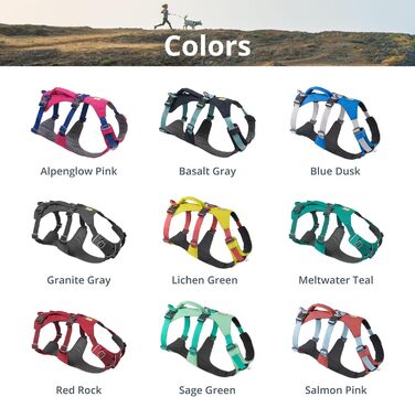 Шлея Ruffwear Flagline з ручкою, легка регульована шлейка для собак, 3 точки кріплення повідка, посилений ремінь і міцний V-подібний металевий кільце, синя, XXS (33-43 см)