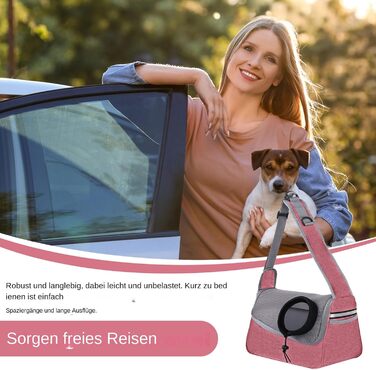 Сумка-переноска для собак та котів | Дихаюча сумка-переноска для тварин, регульована, з кишенею, рожева