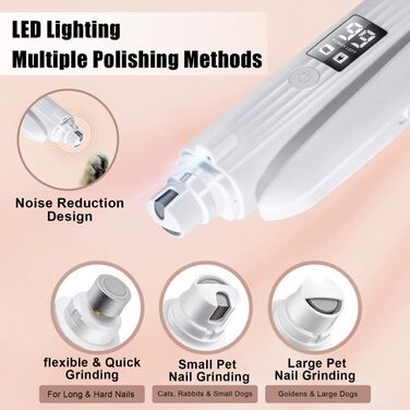 Електричний триммер для когтів тварин MiOYOOW з LED-підсвічуванням, акумуляторний, для котів та інших порід