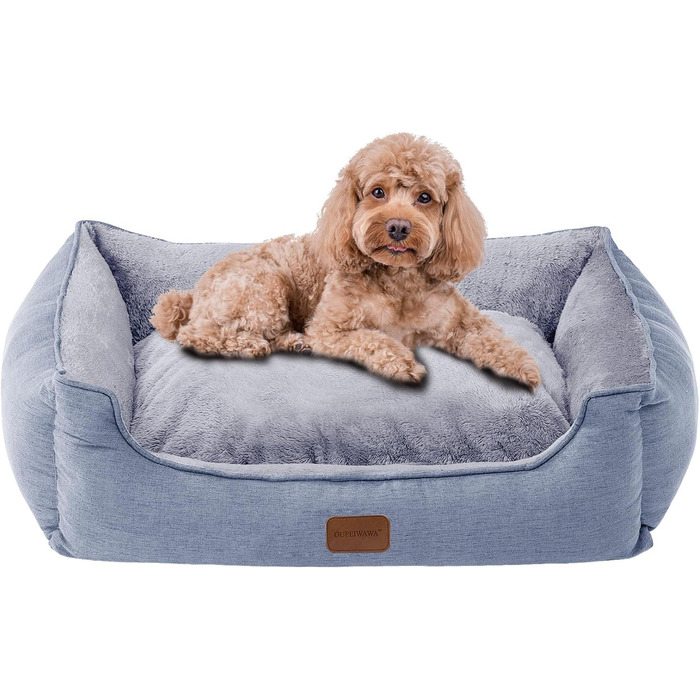 Ортопедичне ліжко для собак маленьких та середніх порід, 52x41x16 см, м'яке та зручне, кошик для собак з високим бортиком, знімний та пральний чохол, неслизьке, світло-сірий, для дому та авто