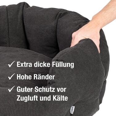 JAMAXX Овальне собаче ліжко з комфортною начинкою, знімний чохол, вінтажний канвасний матеріал, собачий кошик з високими бортиками, розмір S (60x50 см)