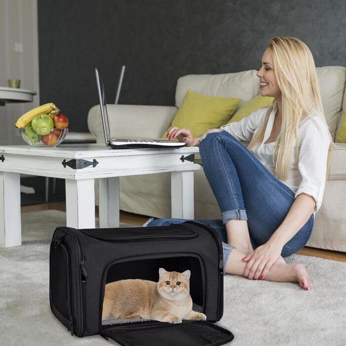 Складана переноска для собак Klein з м'якими боковинами для подорожей | Захисна переноска для собак, переноска для тварин з багатофункціональним ліжком, чорна