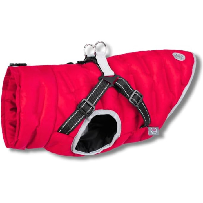 Водонепроникна тепла куртка для собак 2-в-1 з інтегрованою шлейкою - Зимова куртка для собак з відбиваючими елементами, вітронепроникна та легка, ідеальна для осені та зими, червона, розмір L