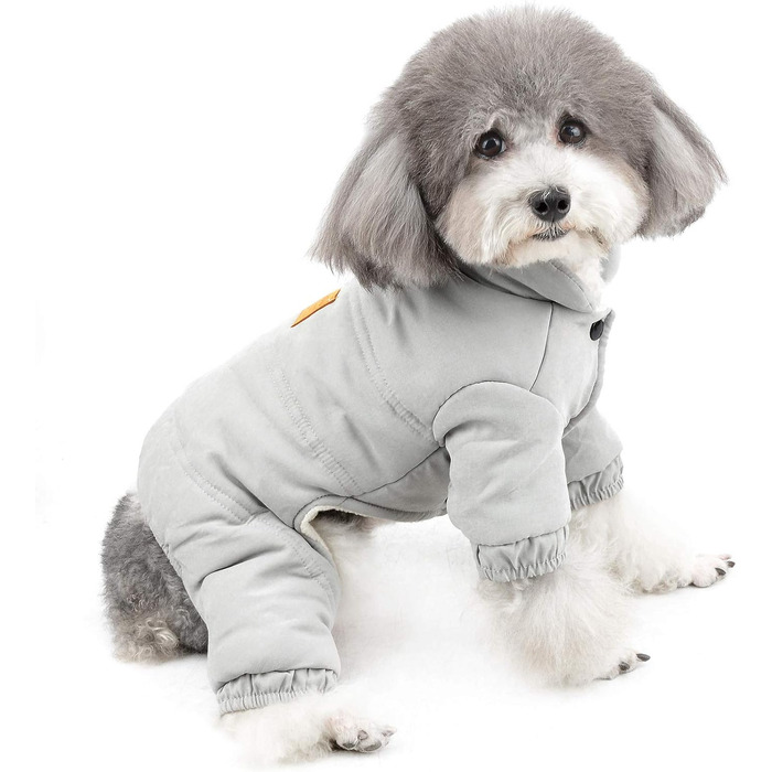 Зунеа Теплий зимовий костюм для собак, флісова підкладка, теплий одяг для цуценят, теплий комбінезон для собак, для дівчаток та хлопчиків (M, сірий)