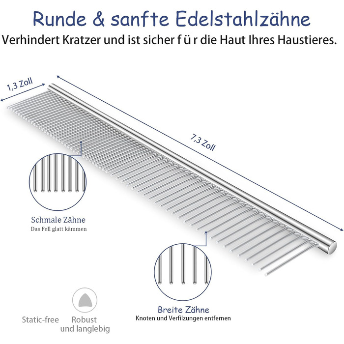Набір щіток для собак, 5 шт., для грумінгу, самоочищувані, для великих та середніх собак, котів та дрібних тварин, для довгої та короткої шерсті, зменшує випадання шерсті, блакитний
