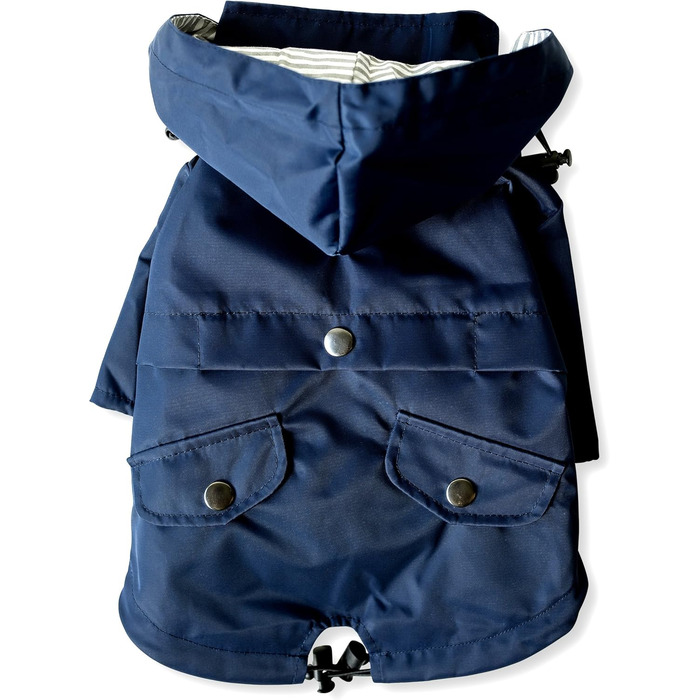 Дощовик для собак Ellie Dog Wear, водонепроникний, з капюшоном, блискавкою, кишенями, світловідбивними кнопками, регульований шнурок, розмір XS-XL, темно-синій