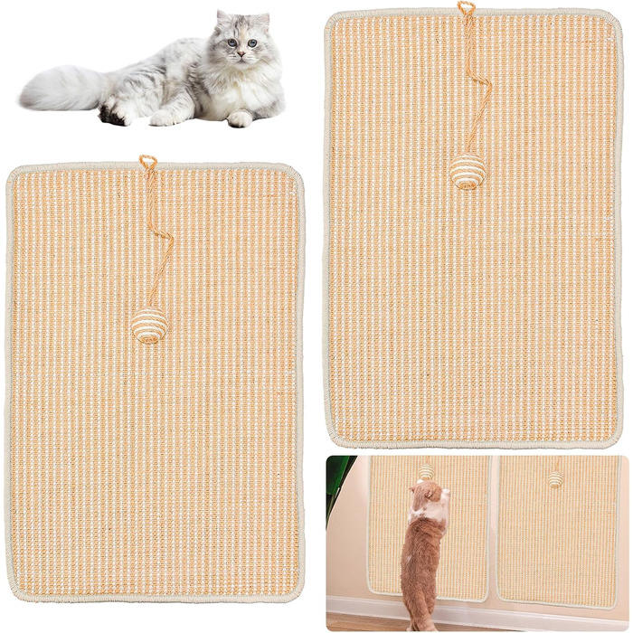 Килимок для дряпання котів, 2 шт., 60 x 40 см, сизаль, з дзвіночком, захист від подряпин