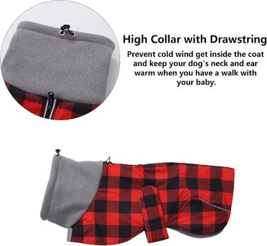 MOREZI Водонепроникна зимова куртка для собак, флісова підкладка, регульований пояс, світловідбиваючі елементи, для такс та схожих порід, розмір XS (довжина спини 29-32 см), в клітинку червоного кольору