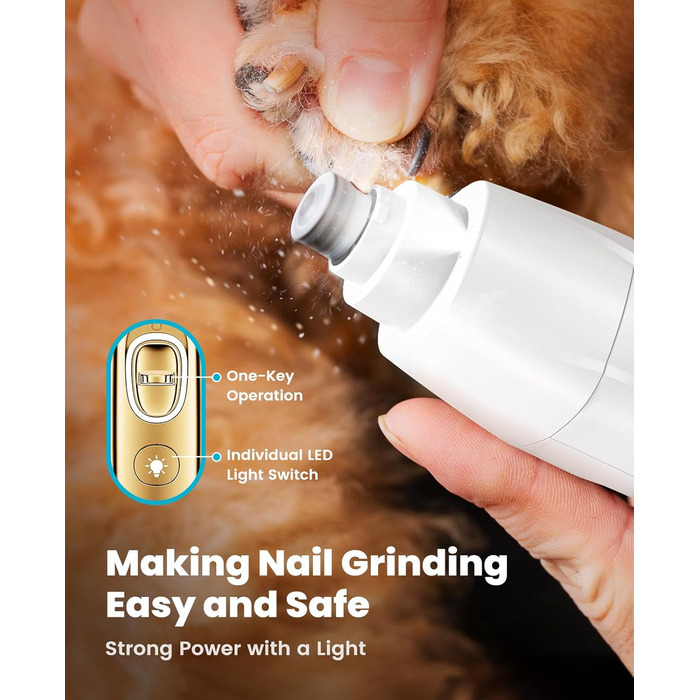 Машинка для стрижки собак і котів oneisall 4-в-1 з LED-підсвічуванням, триммер для лап та точилка для кігтів, акумулятор 2000mAh (біла)