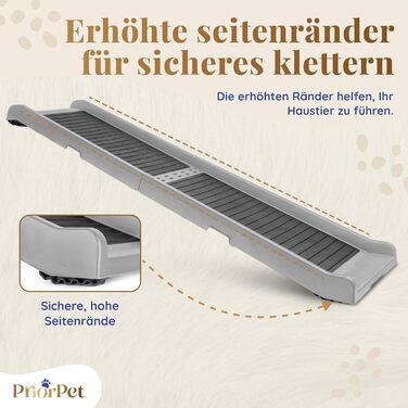 Рампа для собак у машину, складана – 174 см, 38 см – протиковзка гумова поверхня, для великих собак – стійка сходинка для авто та SUV – вантажопідйомність 136 кг – чорна (світло-сіра)