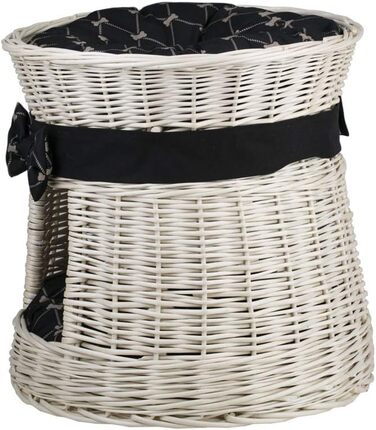 Кругла котяча хатинка e-wicker24 з плетеної лози, двоярусна, з подушкою та стрічкою, котячий будиночок (кремовий/чорний)