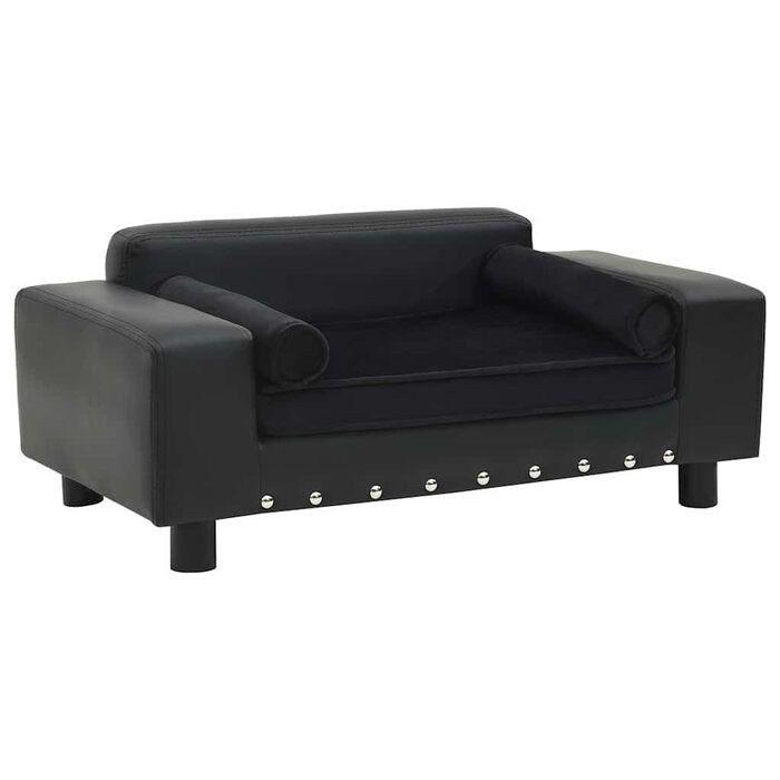 Ліжко-софа для собак vidaXL, чорне, 81x43x31 см, плюш та штучна шкіра
