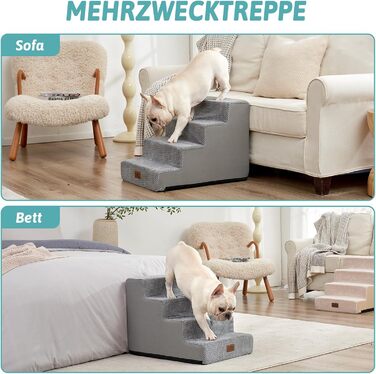 Сходинка для собак, 5 сходинок, 60 см, сіра. Підходить для маленьких собак, котів, ліжко, диван, авто. Виготовлена з високощільним пінопластом, знімний чохол. Розміри: 60x45x45 см