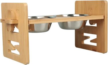 Підвищений годівниця для собак та котів 2-в-1, 4 регульовані висоти, антиковзкий стійкий підставка з нержавіючою чашею, підходить для всіх порід (бамбук)