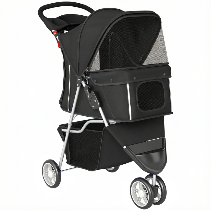 Складаний візок для собак (buggy) з кошиком, подушкою, сітчастим вікном та підстаканником для малих порід до 10 кг, чорний