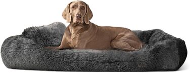 Ортопедичне ліжко для собак Tierlando® Pedro Shaggy з м'яким штучним хутром, знімним ортопедичним матрацом, розмір 160x110 см, колір: графіт
