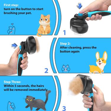 Двостороння щітка для грумінгу собак та котів 2-в-1, видаляє підшерстя, вичісує шерсть, самоочисна, блакитна