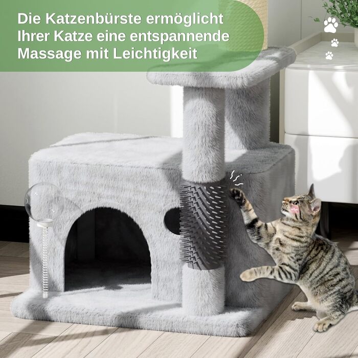 Кігтеточка Kratzbaum 90 см: кігтешкребок, будиночок та іграшки для котів (сірий)