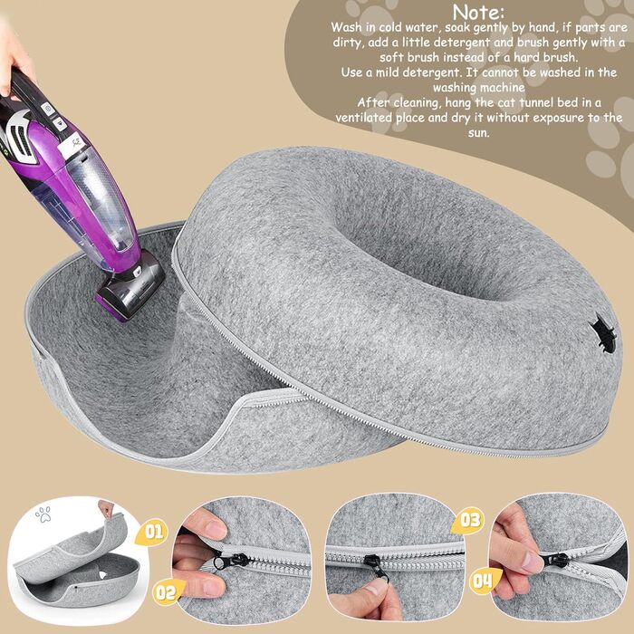 Туннель для котів KunpengZen, філц, шурхотливий, іграшка-лежанка, 50 см, для кошенят та малих тварин до 4 кг, сірий