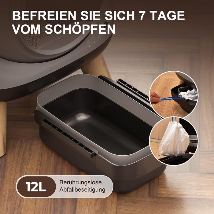 Автоматичний лоток для котів ELS PET з самоочищенням, захистом від розльоту, керуванням через додаток, без запаху, з килимком для котячого туалету та пакетами для сміття (чорний та сірий)