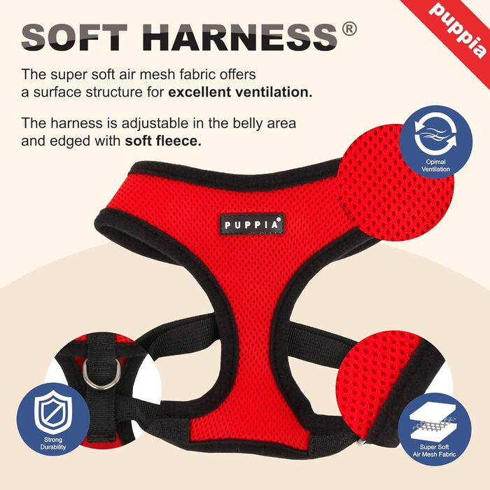 Нагрудник для собак Puppia для малих та середніх порід - супер м'який, багато кольорів, для цуценят, анти-тягнучий (L, Navy Blue)