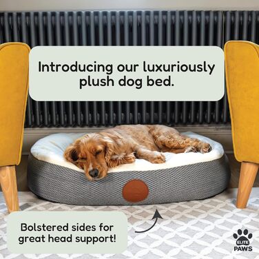 Ліжко для собак Elite Paws UK: ортопедичне, з двошаровим шаром піни та плюшевою подушкою, підтримка голови, шиї та суглобів, знімний чохол з флісу кремово-сірого кольору