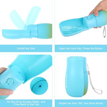 Поїлка для тварин JOPHEK 300мл: складана пляшка для собак та котів з фільтром, противитікаюча, блакитно-зелена