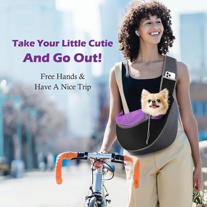 Сумка-переноска для собак Pawaboo з кишенею для рук, регульована, для прогулянок на відкритому повітрі - чорна (Purpurschwarz, S)