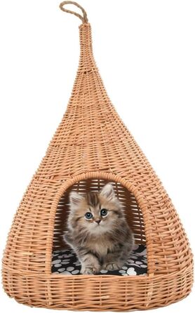 Будиночок для котів з подушкою з натуральної лози Tipi, кошик-лежанка, котяча хатка, котяче ліжко vidaXL