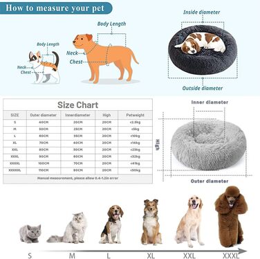 М'яке кругле ліжко для собак та котів Lukery з плюшу, зручне лежанка-пончик для собак та котів, м'яке ліжко для собак з плюшу для маленьких, середніх та великих тварин (110см, Темно-коричневий)