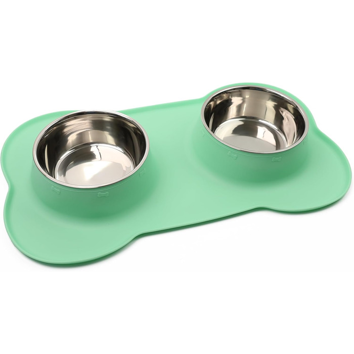 Набір мисок для тварин DIVCHI з силіконовим килимком, подвійний набір для котів, цуценят та маленьких собак (Vista Blue, M) Зелений M