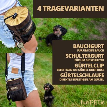 Набір для годування тварин funPETic: сумка для ласощів та складна миска з силікону. Сумка для корму з 4 відділеннями, варіанти носіння, карабін у подарунок. Ідеально для собак, коней та дресирування.