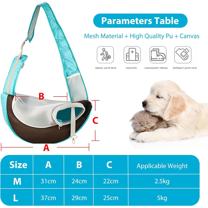 PETCUTE Сумка-переноска для собак, сумка для цуценят, регульована переноска з поводком, дихаюча сітка, переноска для собак з передньою кишенею, переноска для домашніх тварин для прогулянок на відкритому повітрі (M, Зелений)