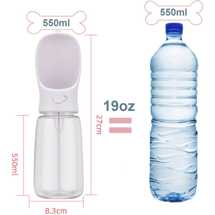 Водяна пляшка для собак на прогулянці, портативна, BPA-free, 550 мл, біла