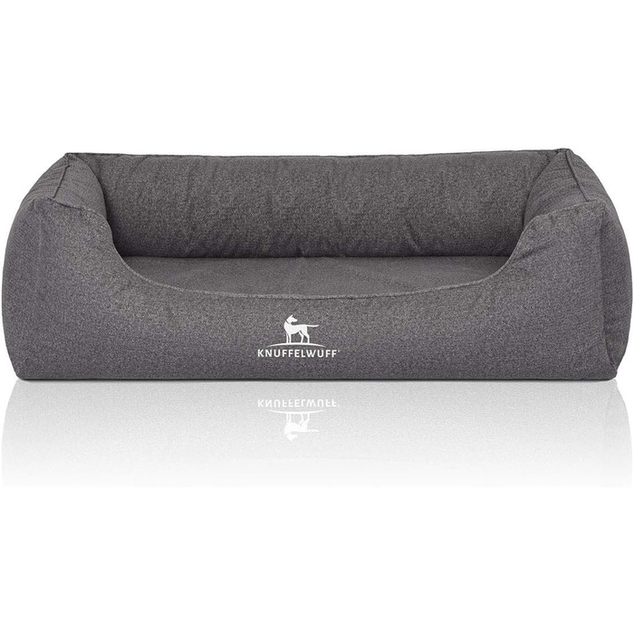 Ортопедичне водонепроникне собаче ліжко Knuffelwuff Malou з велюру, ручної роботи, XXL 120 x 85 см, сірий колір. Знімний, пральний чохол. Підходить для великих, середніх та маленьких собак. Розміри: 120 x 85 x 25 см