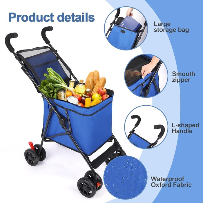 Візок для собак Wedyvko, велика місткість, для середніх собак, з пакетами для вигулу та диспенсером, кишеня для зберігання, без блискавки, легкий доступ, візок для котів/дітей (Блакитний)