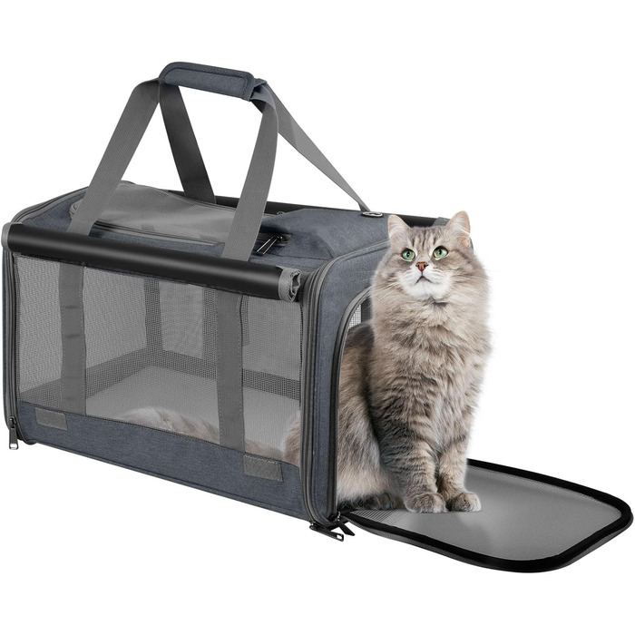 Транспортна сумка для кота та собаки Qoosea, складана переноска для домашніх тварин з регульованим плечовим ременем, сітчаста переноска для котів та собак малого та середнього розміру, сіра