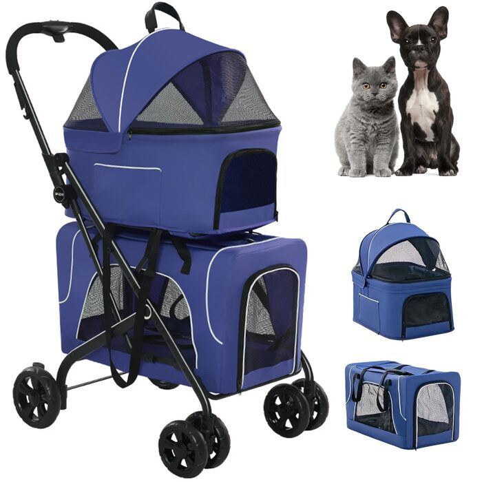 Розкладний візок для собак та котів, 2-ярусний, для кількох тварин, блакитний
