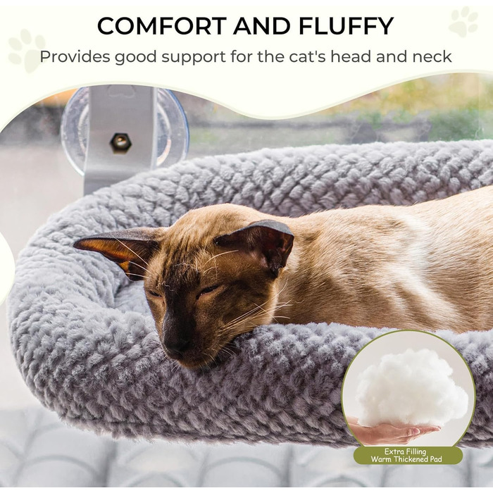 Котів гамак для вікна EDAGNY: м'який, розкладний, сірий, до 18 кг